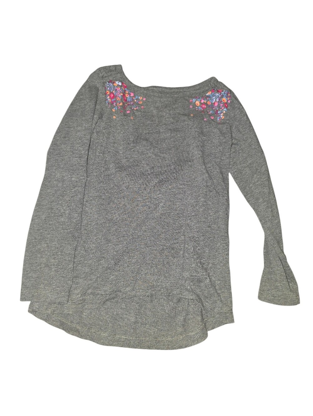 8/2/6 Girls Lands' End Gray Long-Sleeve Top with Floral Embroidered Shoulders